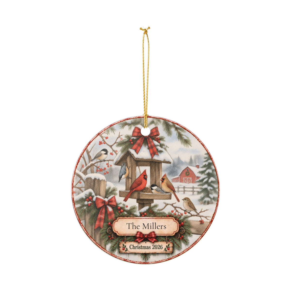 Personalized Cardinals & Birds Christmas Ornament | Family Name Keepsake | Christmas 2026