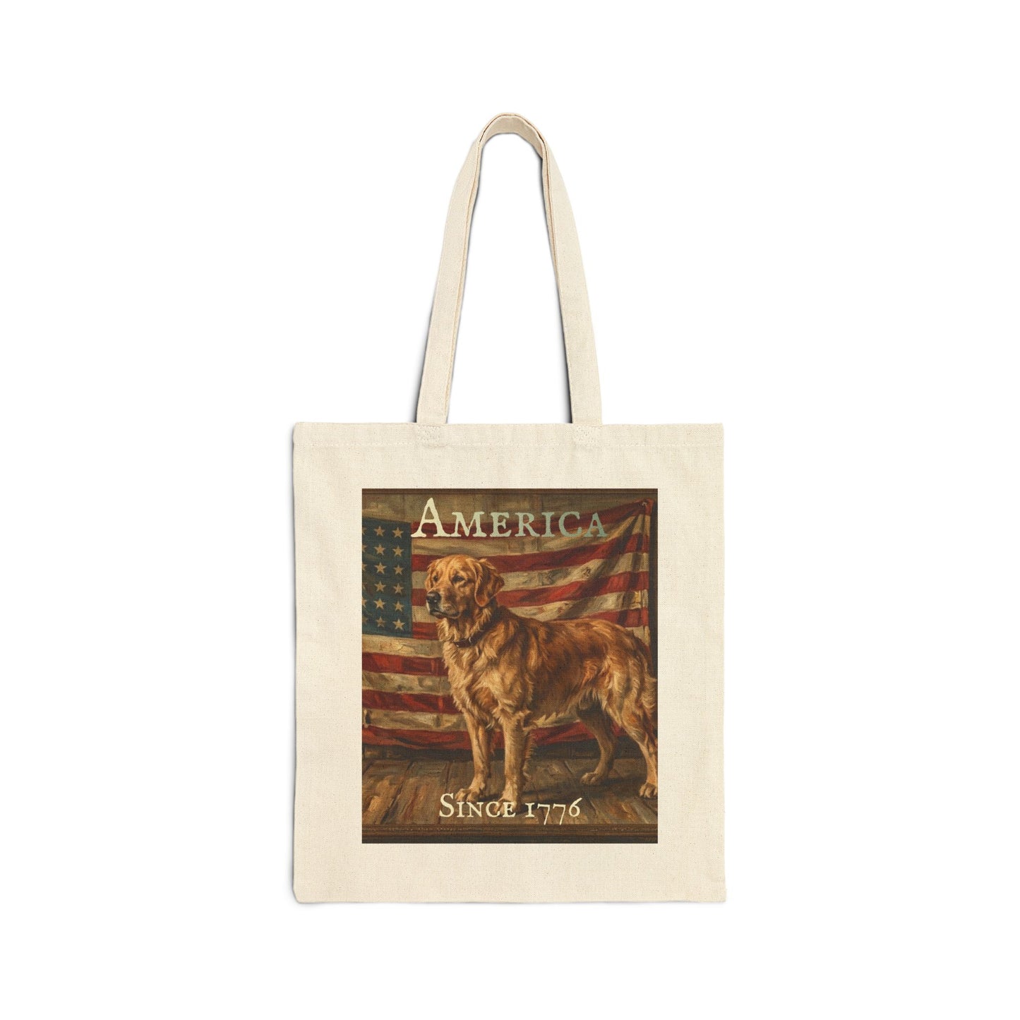 Tote Bag - 'America Since 1776' Patriotic American Flag & Dog Canvas Tote - Golden Retriever