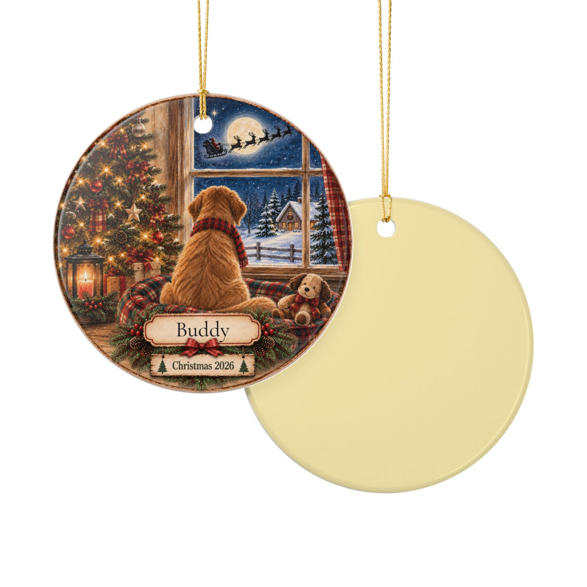 Personalized Dog Christmas Ornament | Waiting for Santa | Custom Pet Name Christmas Keepsake