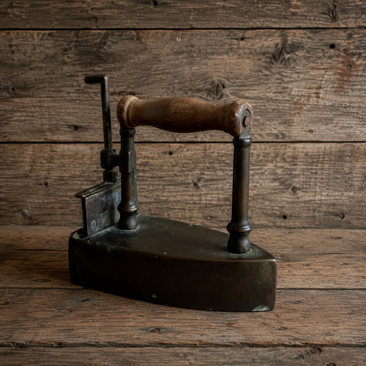 Brass Slug Box Iron, Turn of the Century, Wooden Handle, 1910s