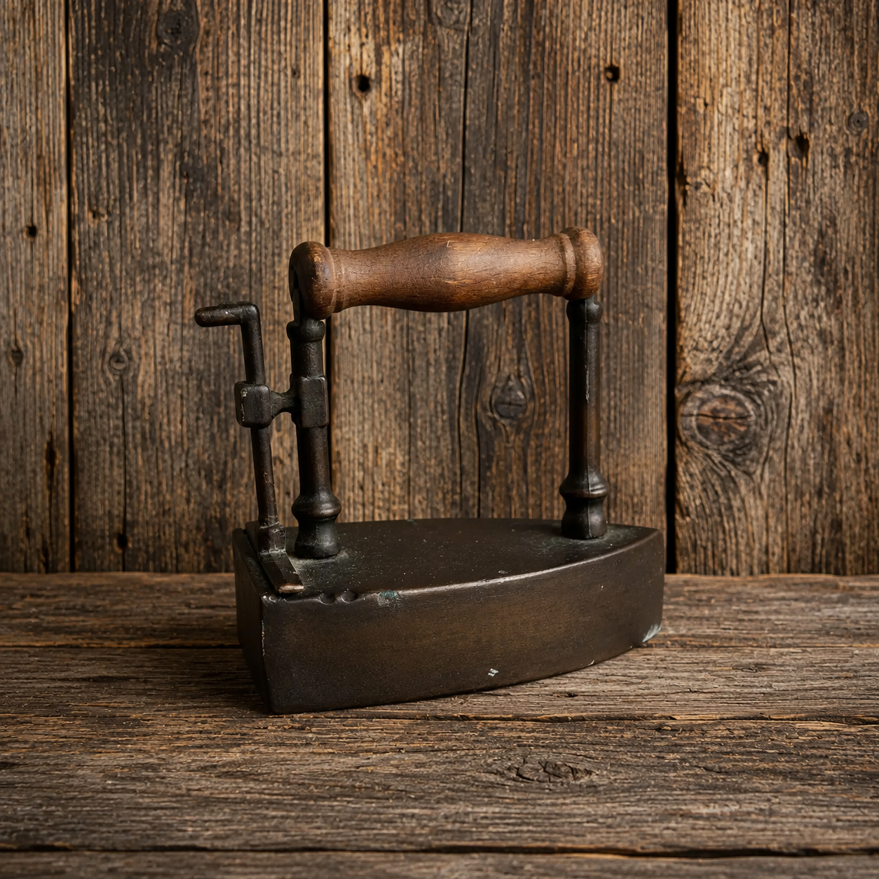 Brass Slug Box Iron, Turn of the Century, Wooden Handle, 1910s