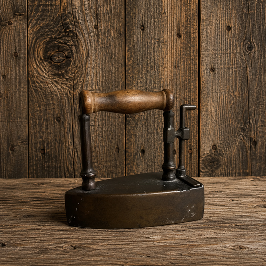 Brass Slug Box Iron, Turn of the Century, Wooden Handle, 1910s