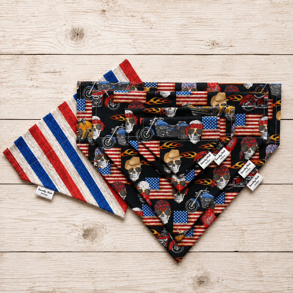 Patriotic Biker Reversible Slide-Over-the-Collar Dog Bandana by Swanky Mutt Boutique