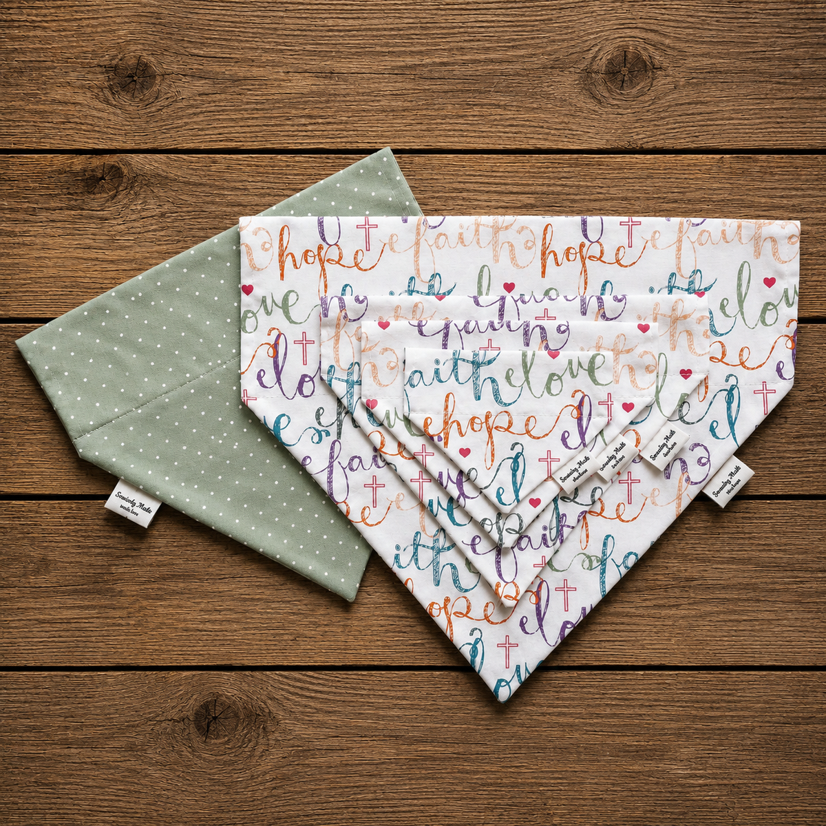 Faith, Love & Hope Reversible Slide-Over-the-Collar Dog Bandana by Swanky Mutt Boutique