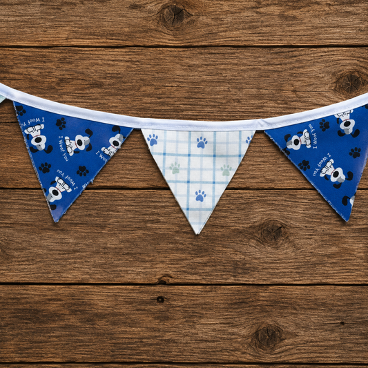 Fabric Dog Print Pennant Banner - 72" Blue and White