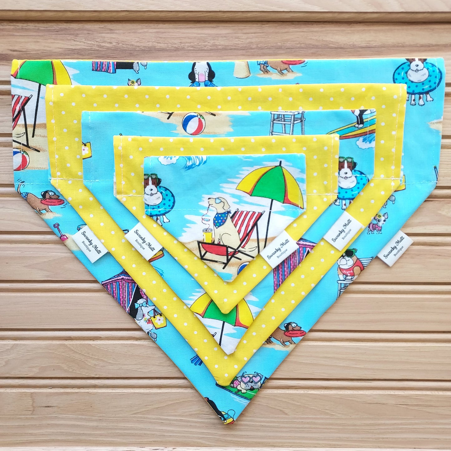 Dog Bandana - Summer Dogs; Reversible, slide over the collar style.