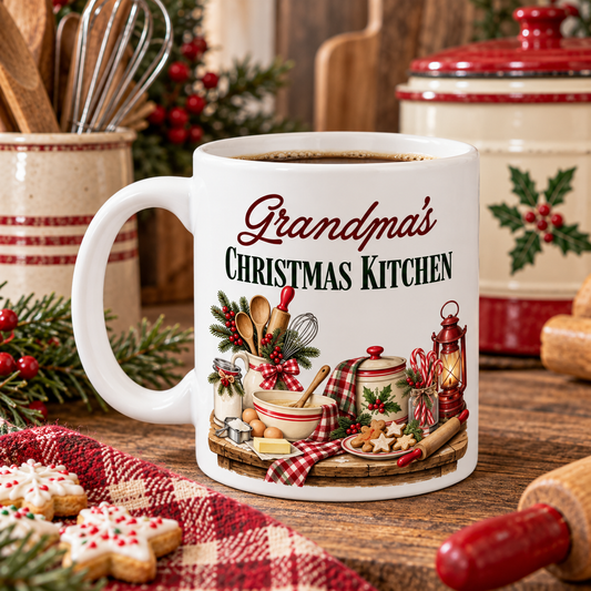 Grandma's Christmas Kitchen Mug | Vintage Christmas Baking | Nostalgic Holiday Gift | 11 oz Ceramic Mug