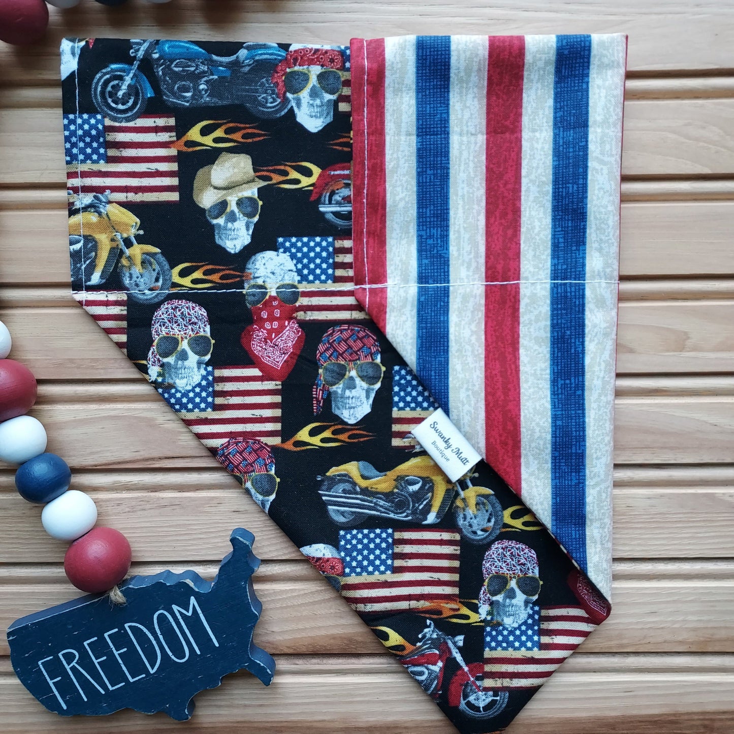 Reversible Patriotic Skulls and Motorcycles Dog Bandana