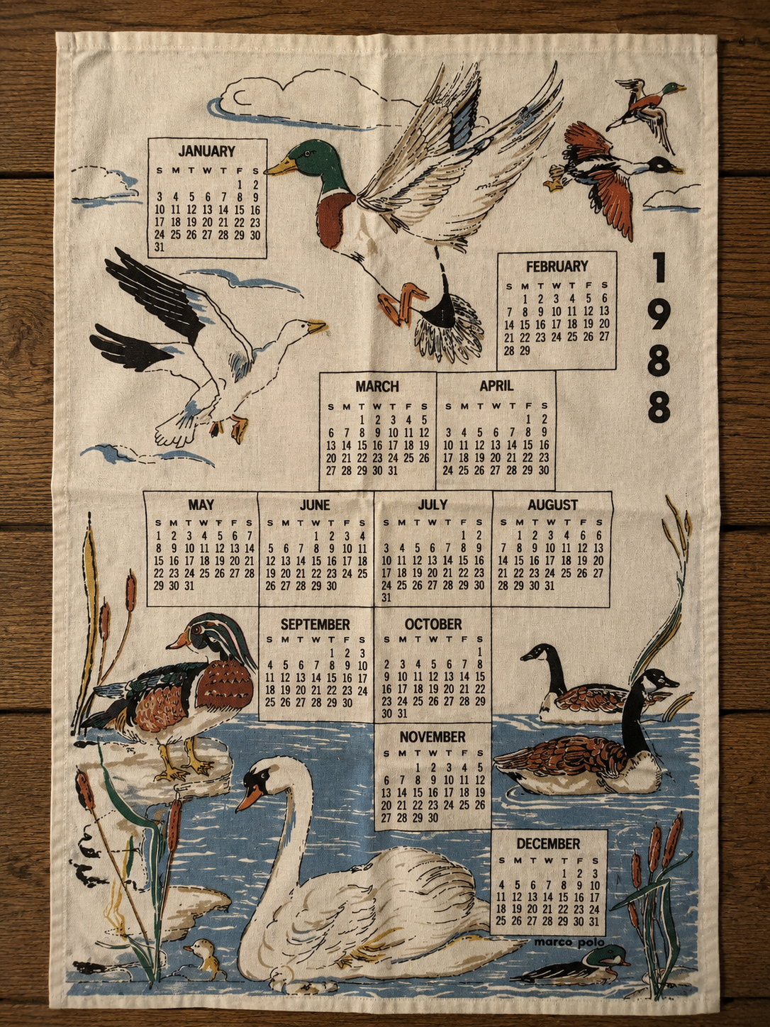 Linen Calendar Towels 1980s, Choice, Kitchen Collectibles