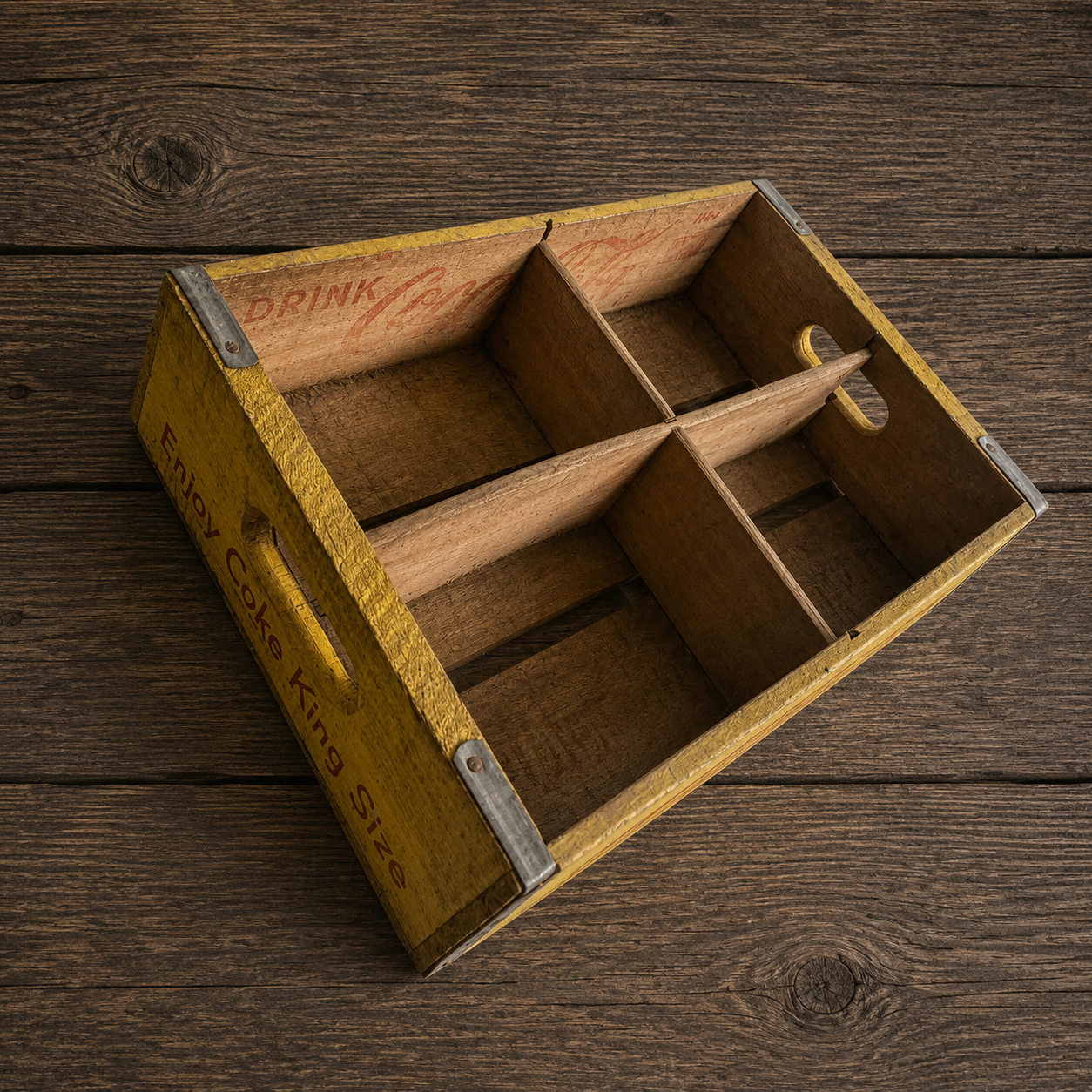 Coca-Cola Wooden Crate, Yellow with Red Lettering 1968
