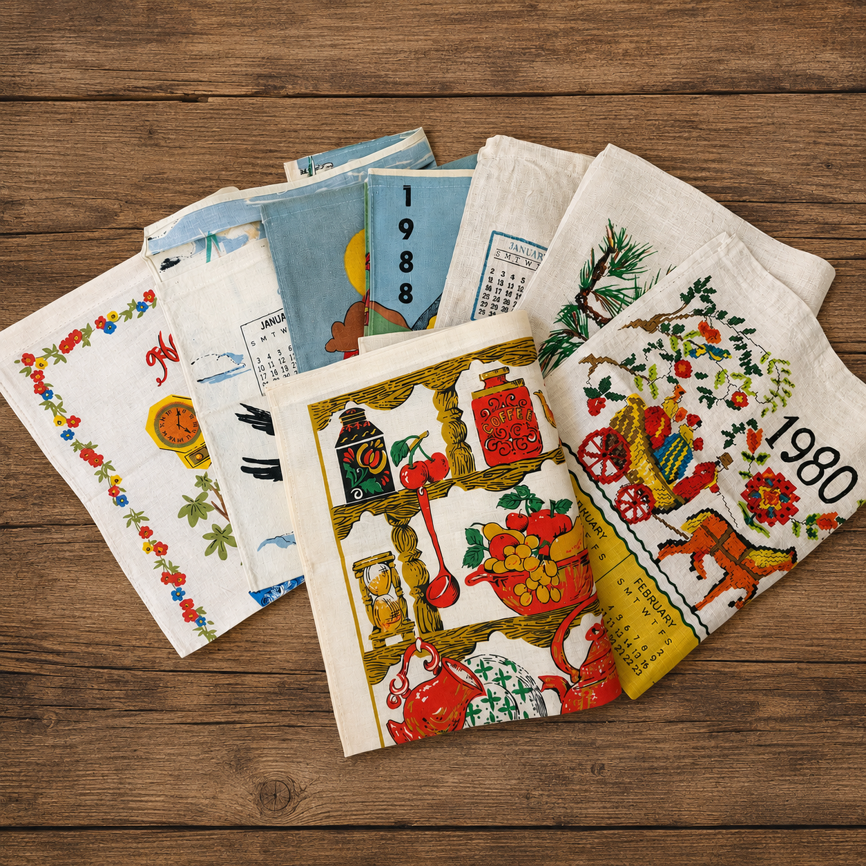 Linen Calendar Towels 1980s, Choice, Kitchen Collectibles