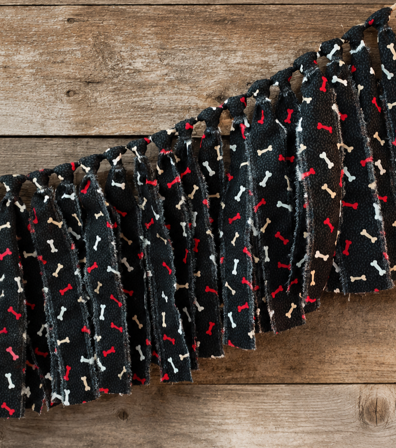 Dog Bone Rag Garland | Handmade Black Cotton Fabric 36" Garland | Dog Lover Farmhouse Decor