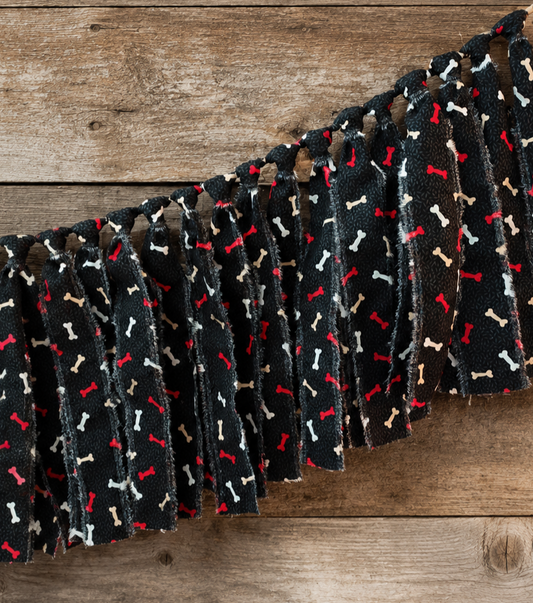 Dog Bone Rag Garland | Handmade Black Cotton Fabric 36" Garland | Dog Lover Farmhouse Decor