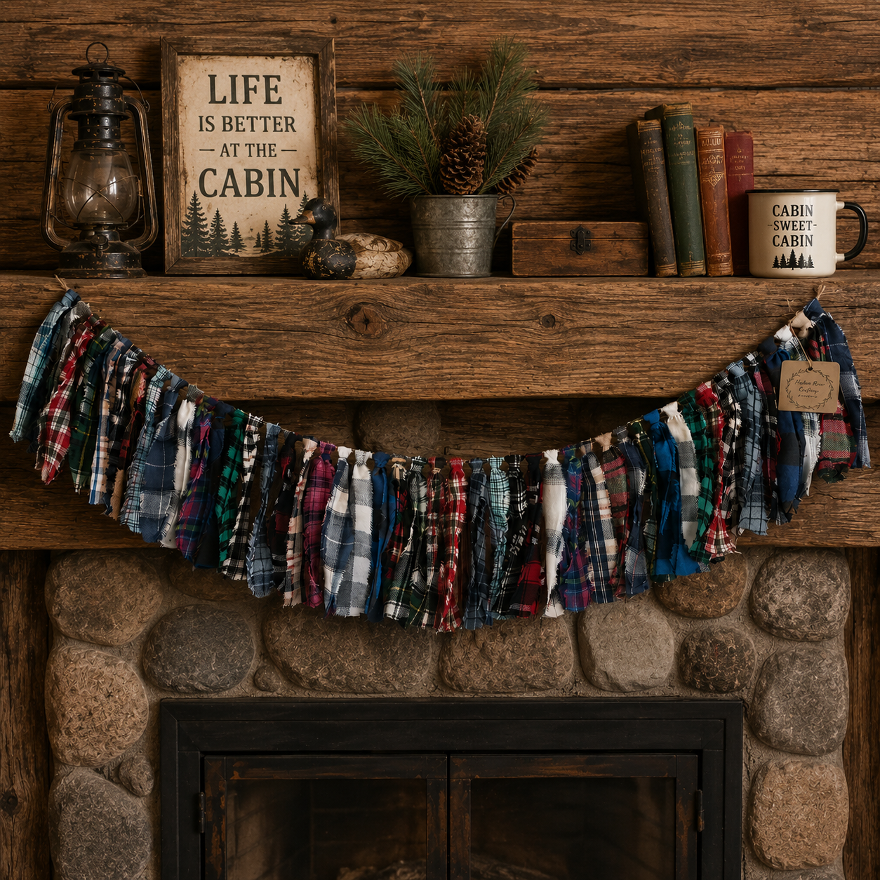 Grandpa's Flannel Shirt Garland | Handmade Rustic Fall Fabric 36" Garland | Farmhouse & Cabin Decor