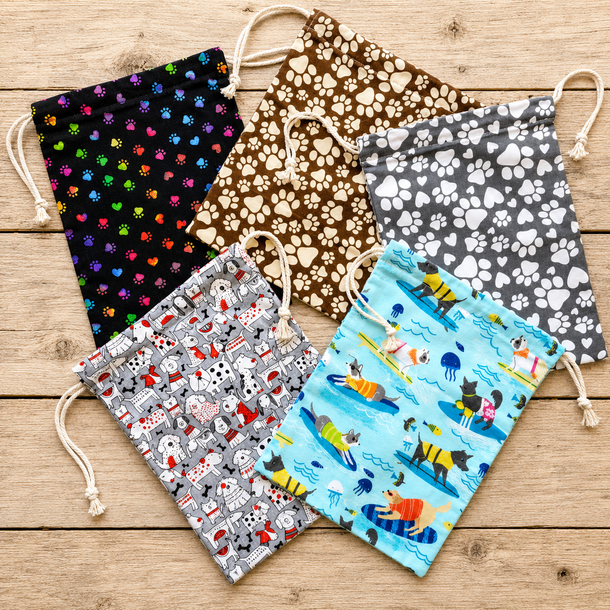 Eco-Friendly Reusable Fabric Gift Bags - Dog Print Collection