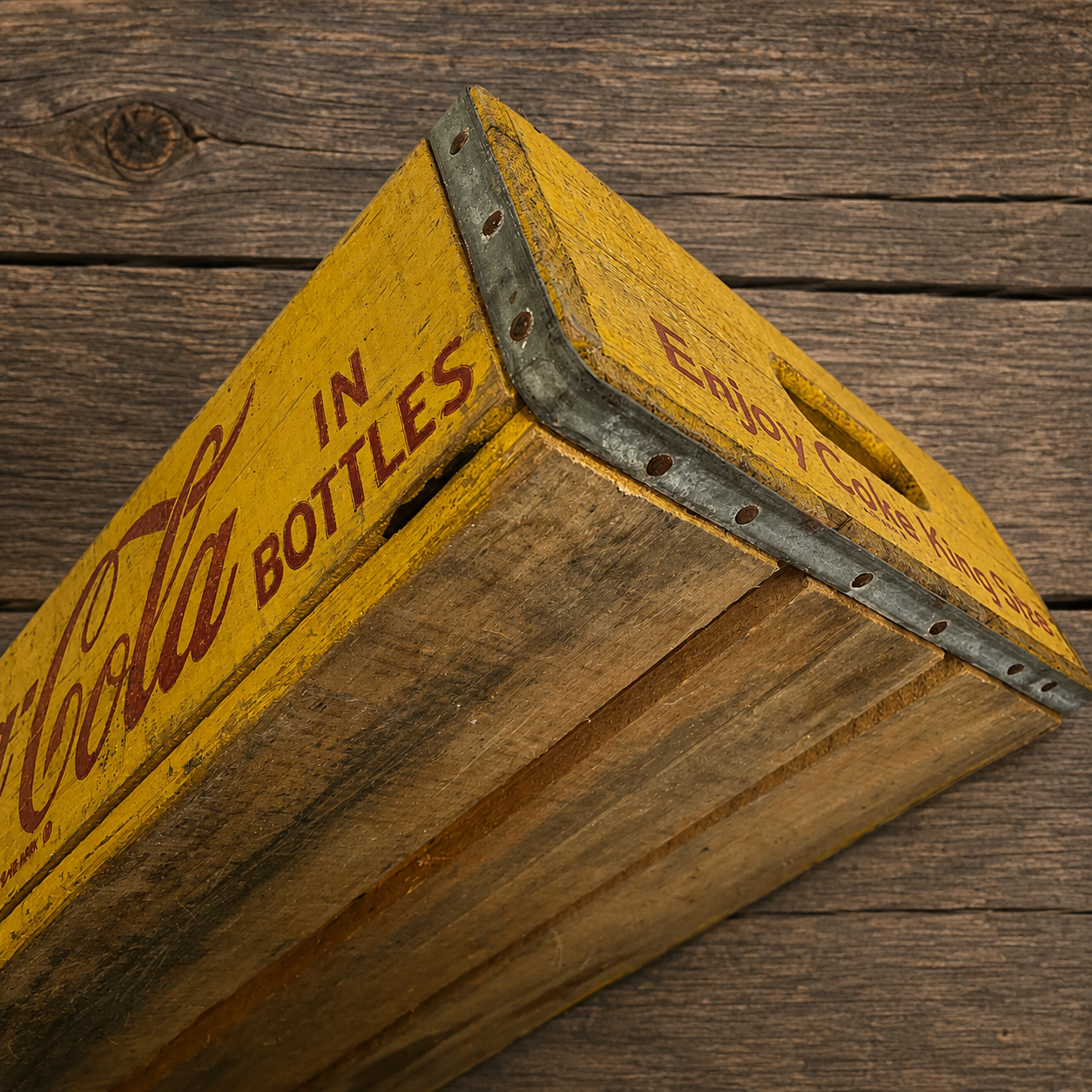 Coca-Cola Wooden Crate, Yellow with Red Lettering 1968
