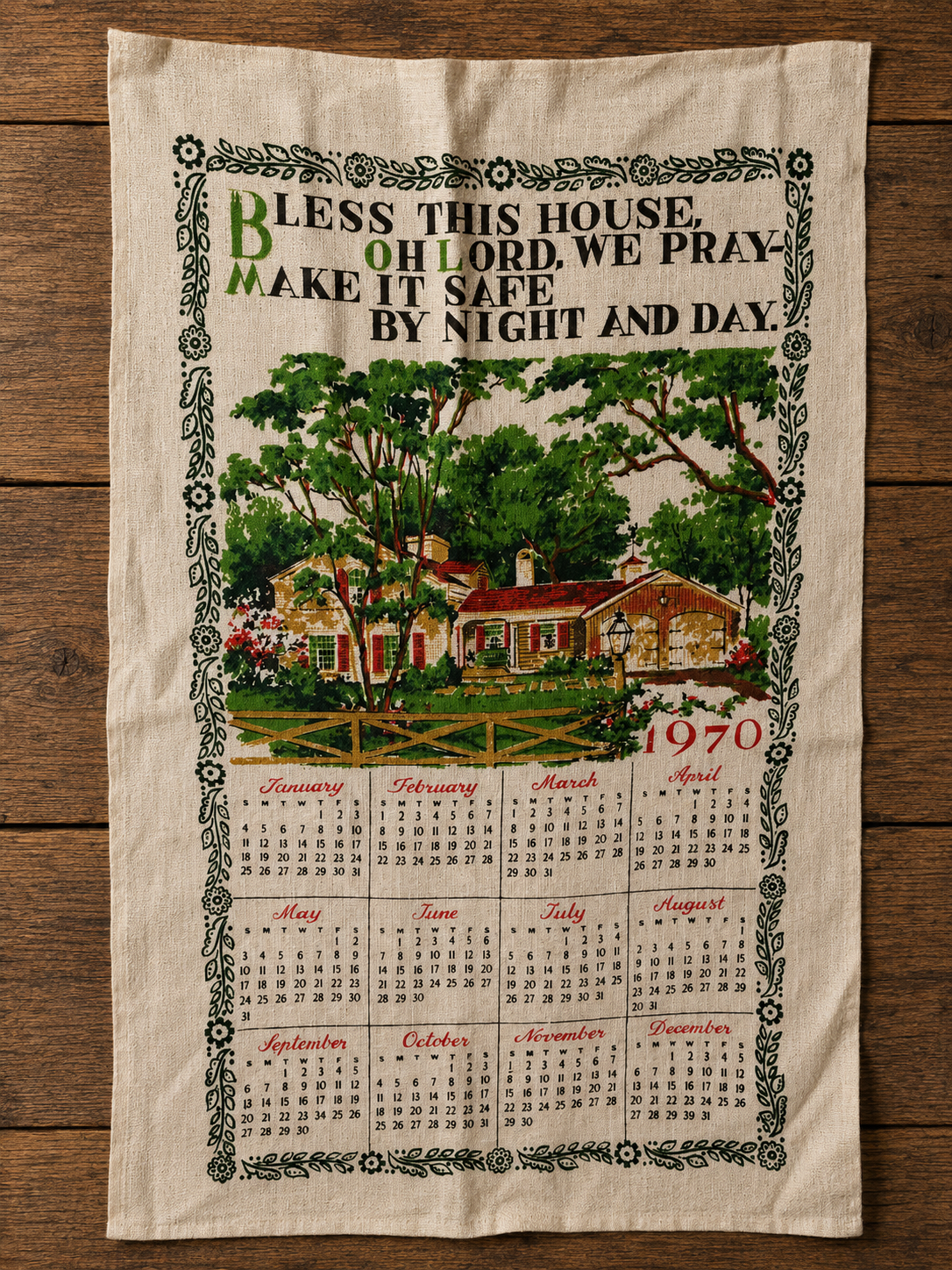 Linen Calendar Towels 1970s, Choice, Kitchen Collectibles