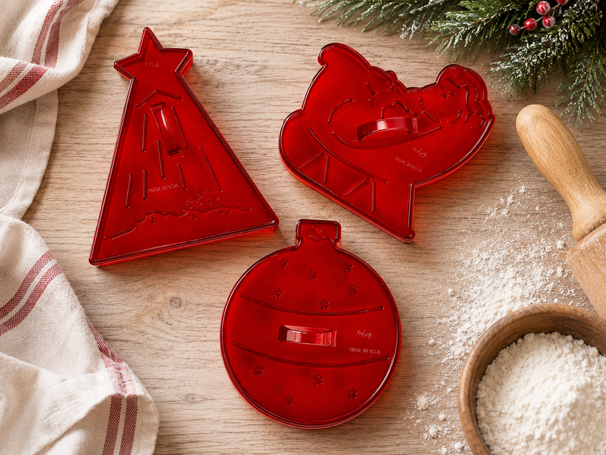 HRM Red Plastic Cookie Cutters, Set of 3 Made in USA, Choice, 1950s