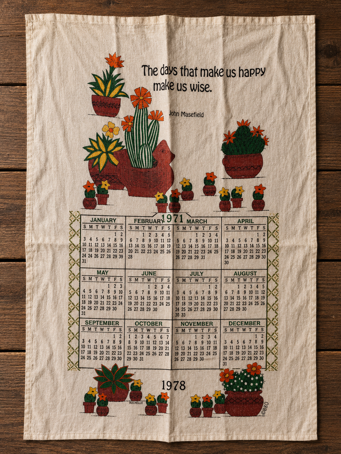 Linen Calendar Towels 1970s, Choice, Kitchen Collectibles