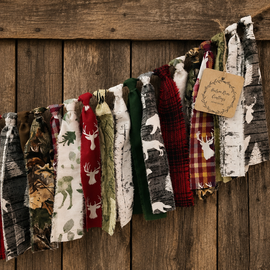 Grandpa's Hunting Garland | Rustic Fabric Garland 36" | Cabin & Lodge Fall Decor | Handmade Primitive Hunting Camp Decoration