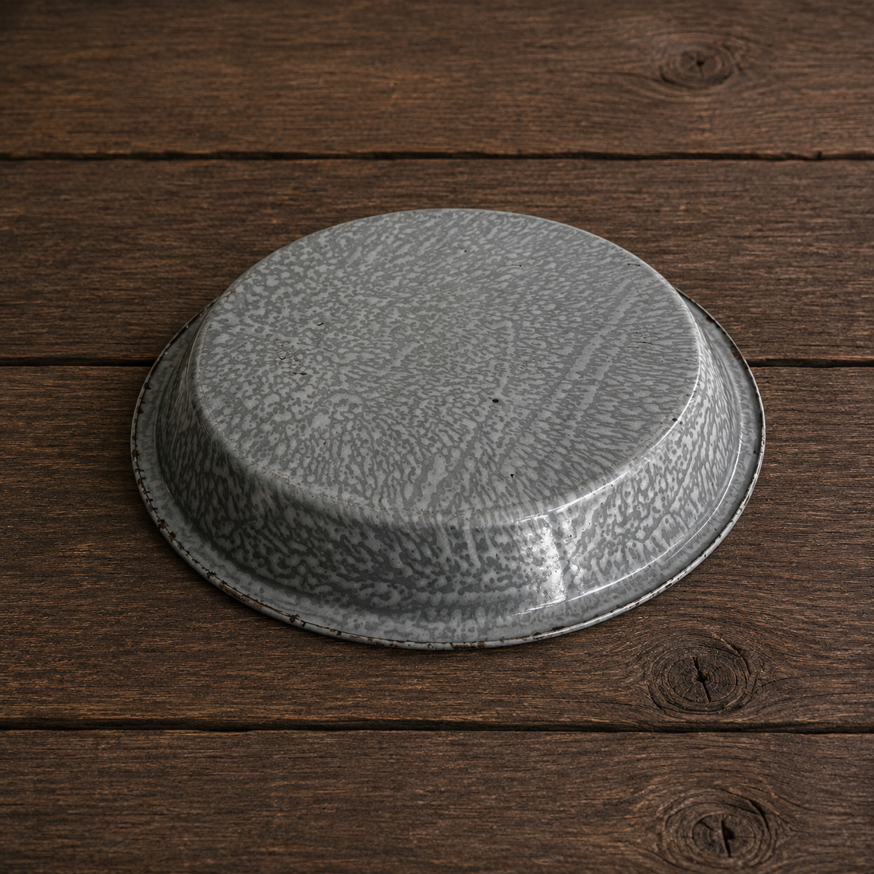 Gray Graniteware Pie Plate, Spattered Enamelware Bakeware 1920s