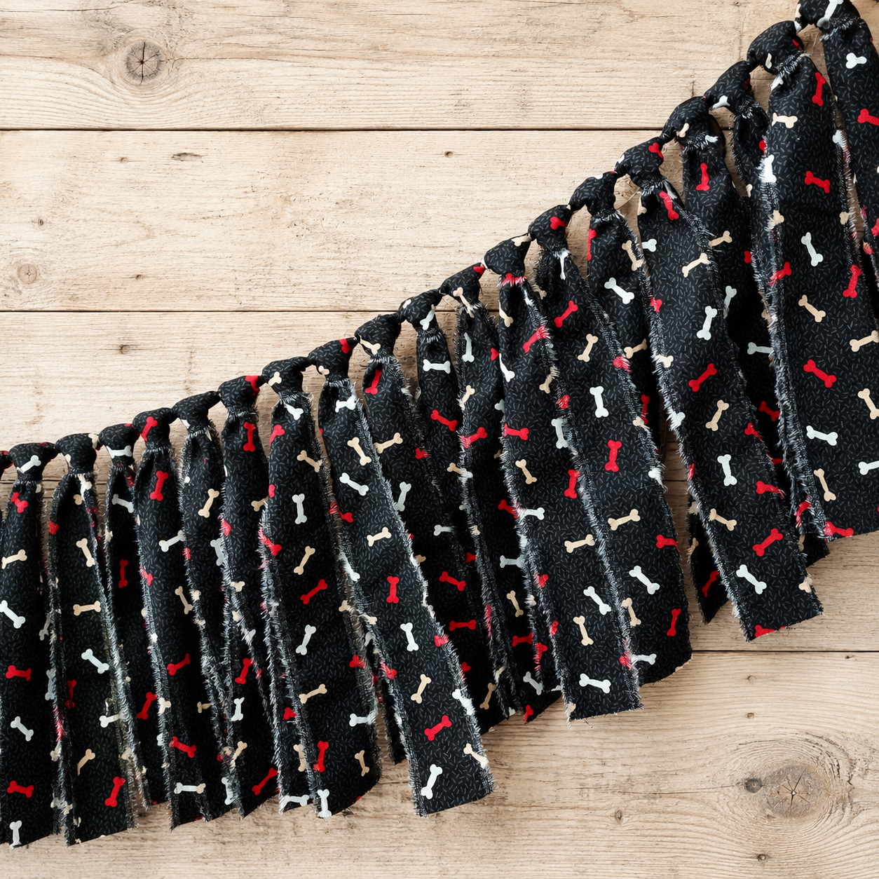 Dog Bone Rag Garland | Handmade Black Cotton Fabric 36" Garland | Dog Lover Farmhouse Decor
