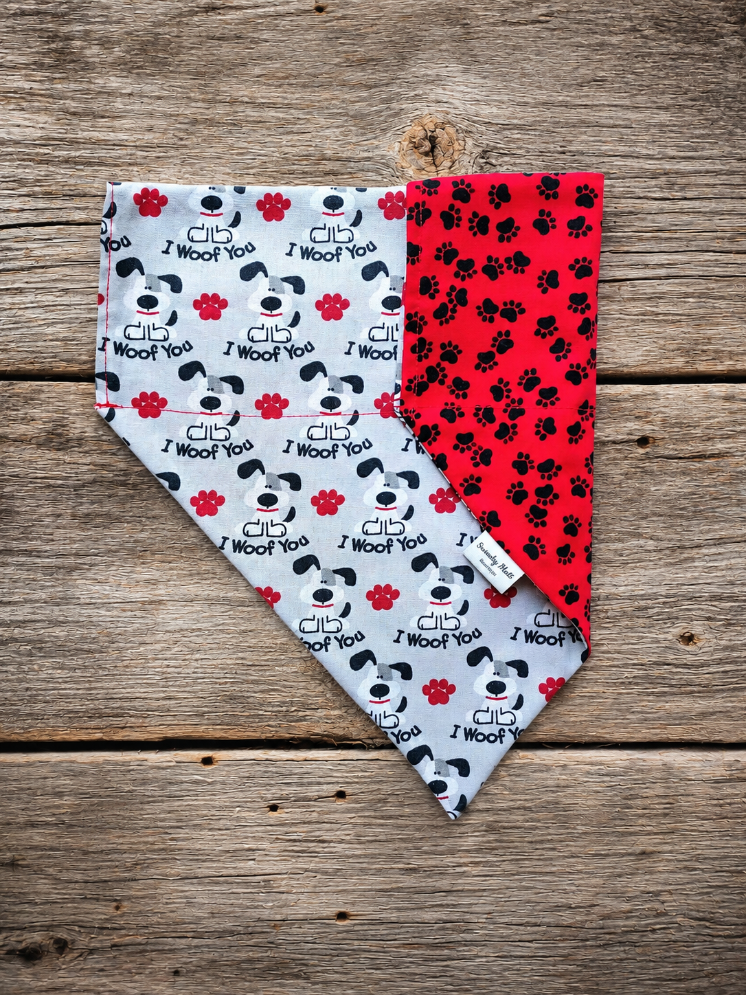 I Woof You Reversible Slide-Over-the-Collar Dog Bandana by Swanky Mutt Boutique