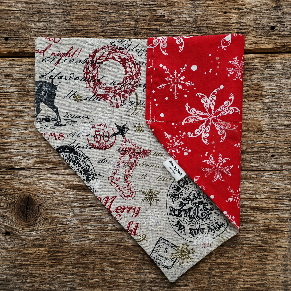 Dog Bandana - Reversible Slide Over the Collar - Christmas Print