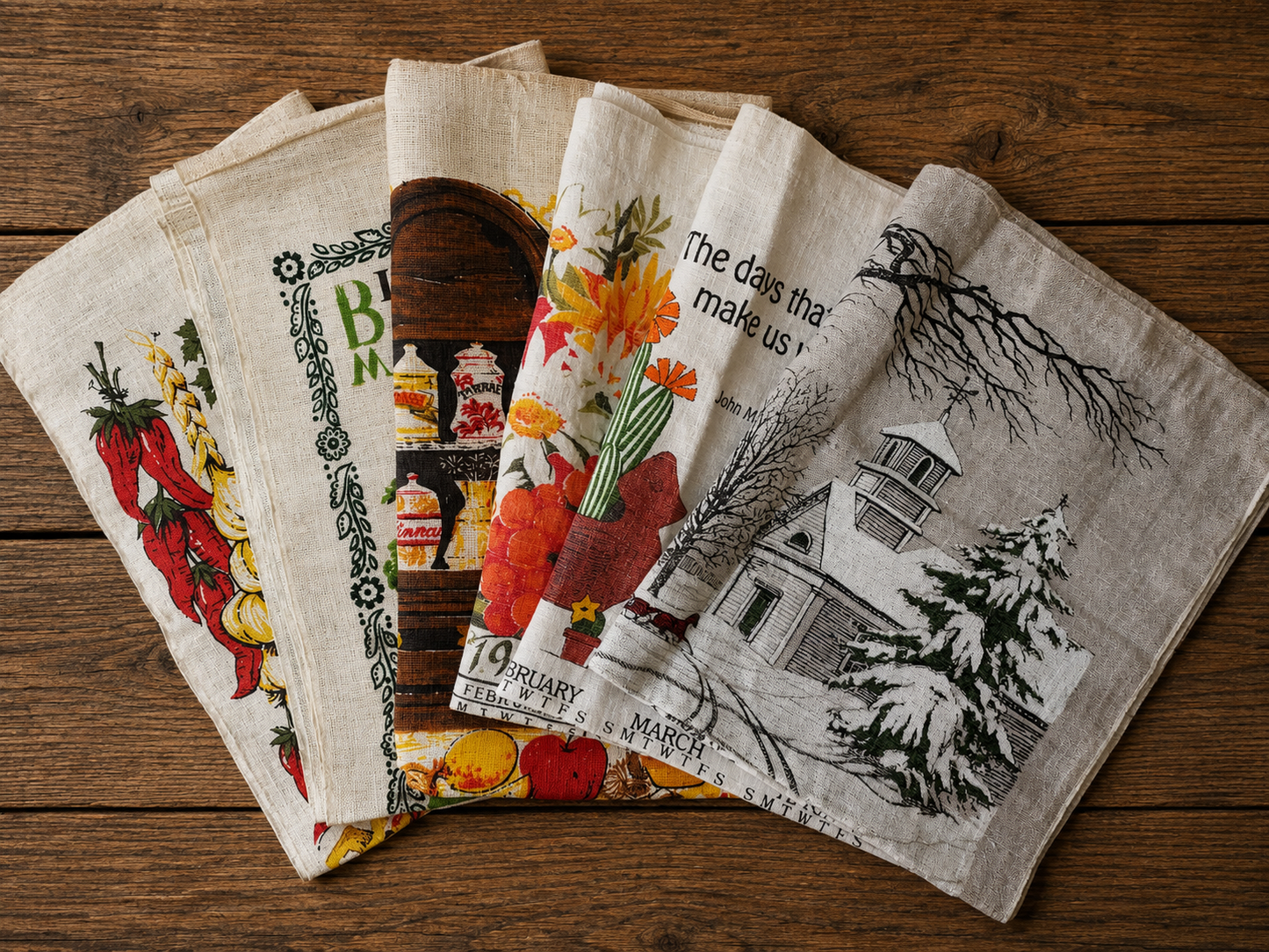 Linen Calendar Towels 1970s, Choice, Kitchen Collectibles