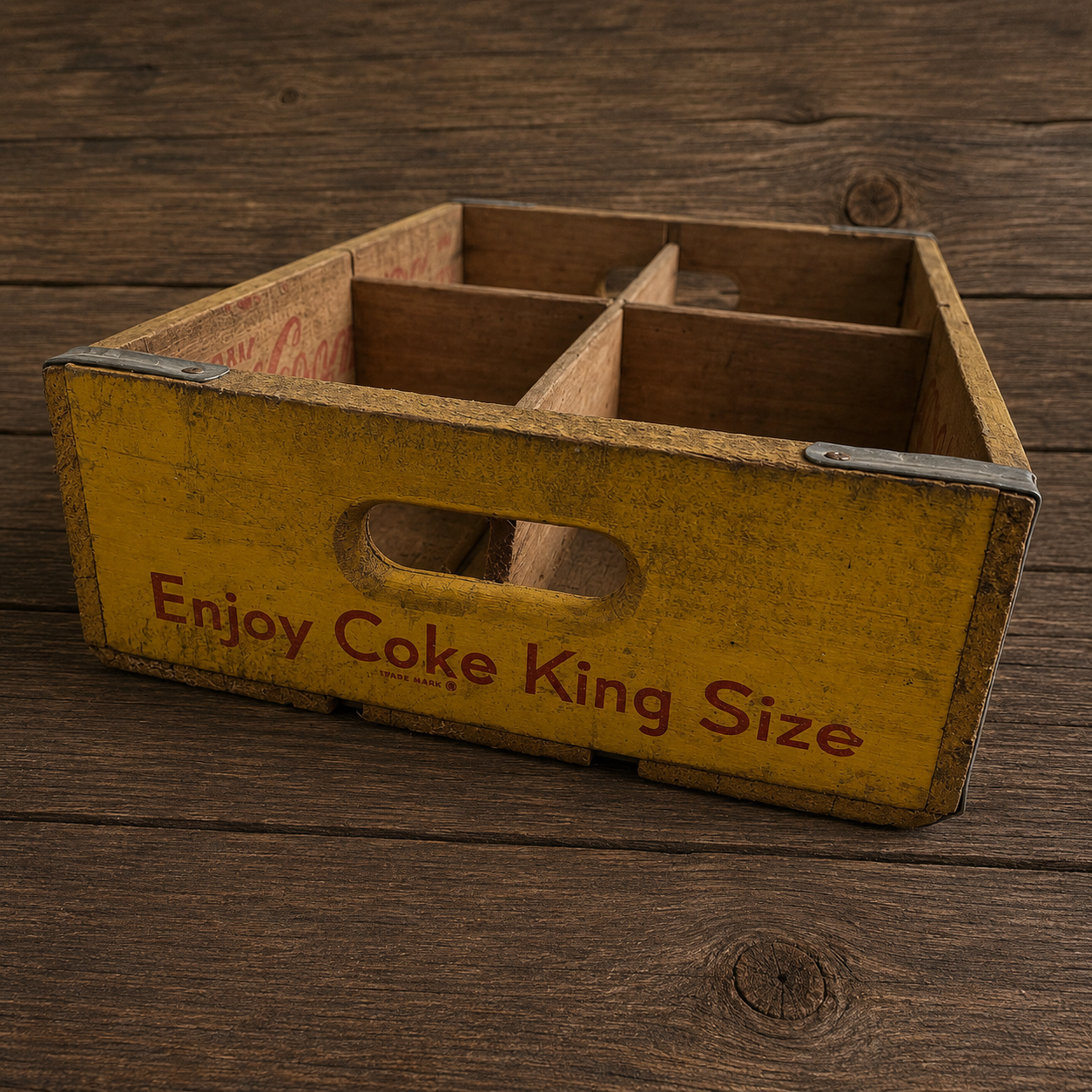 Coca-Cola Wooden Crate, Yellow with Red Lettering 1968