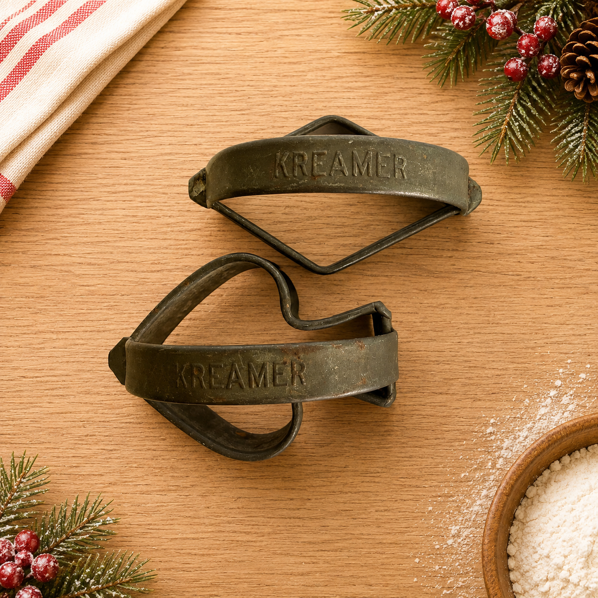 2 Kreamer Cookie or Biscuit Cutters, Diamond and Spade, Large Handles 1930s