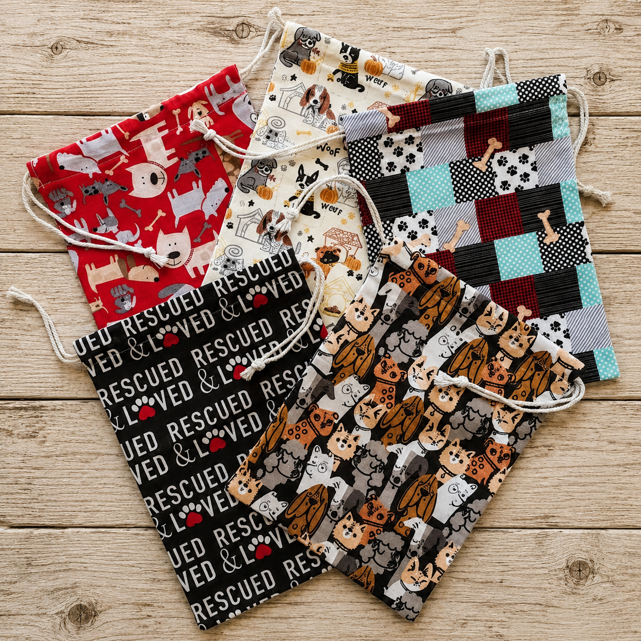 Eco-Friendly Reusable Fabric Gift Bags - Dog Print Collection