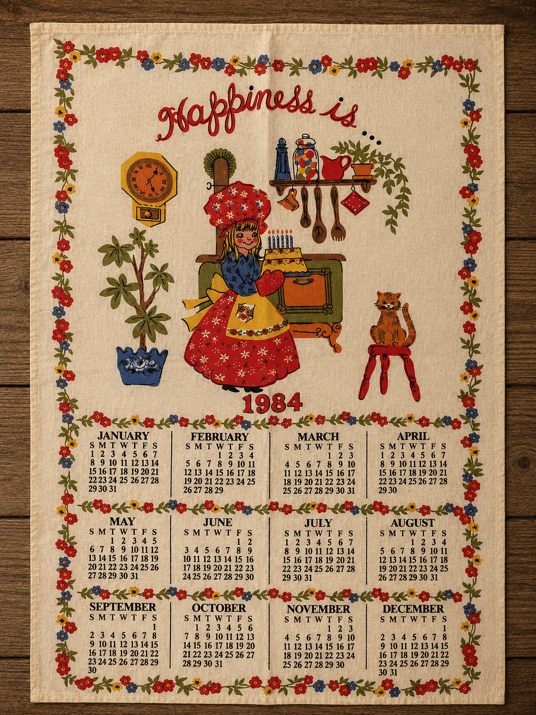 Linen Calendar Towels 1980s, Choice, Kitchen Collectibles