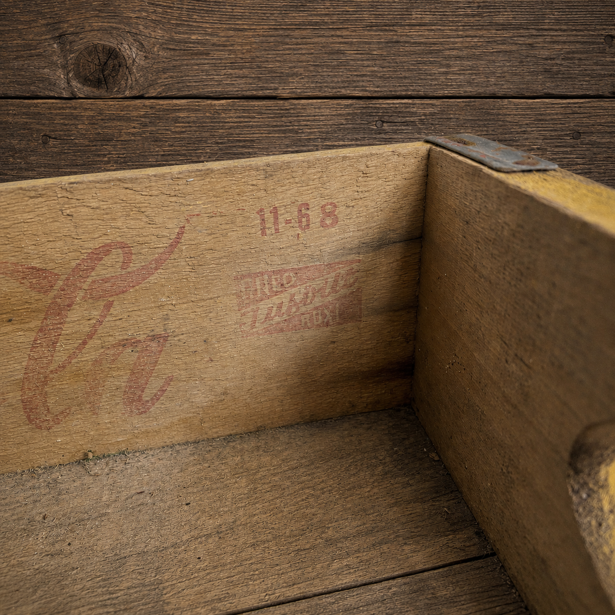 Coca-Cola Wooden Crate, Yellow with Red Lettering 1968