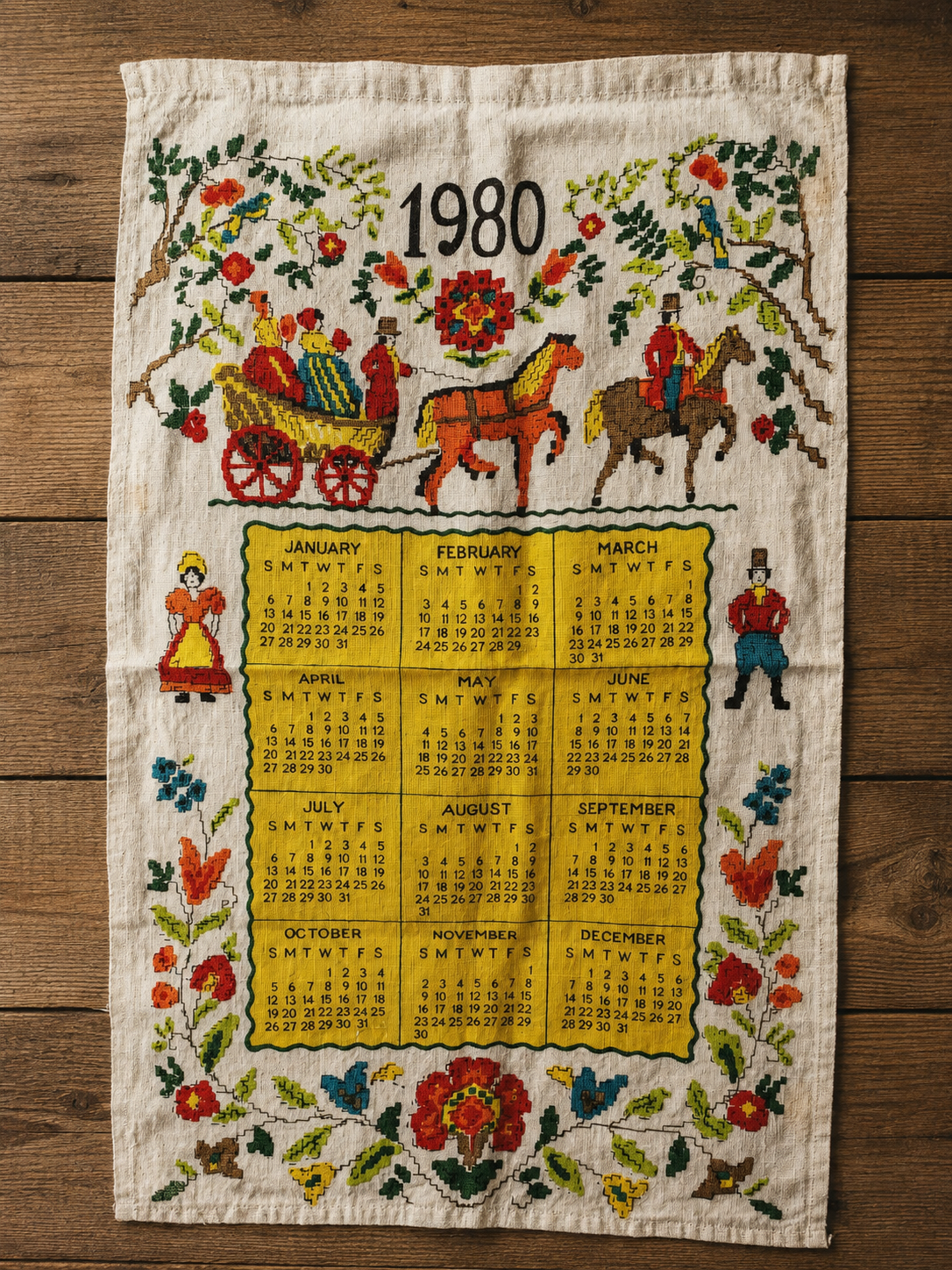 Linen Calendar Towels 1980s, Choice, Kitchen Collectibles