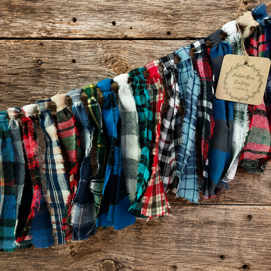 Grandpa's Flannel Shirt Garland | Handmade Rustic Fall Fabric 36" Garland | Farmhouse & Cabin Decor