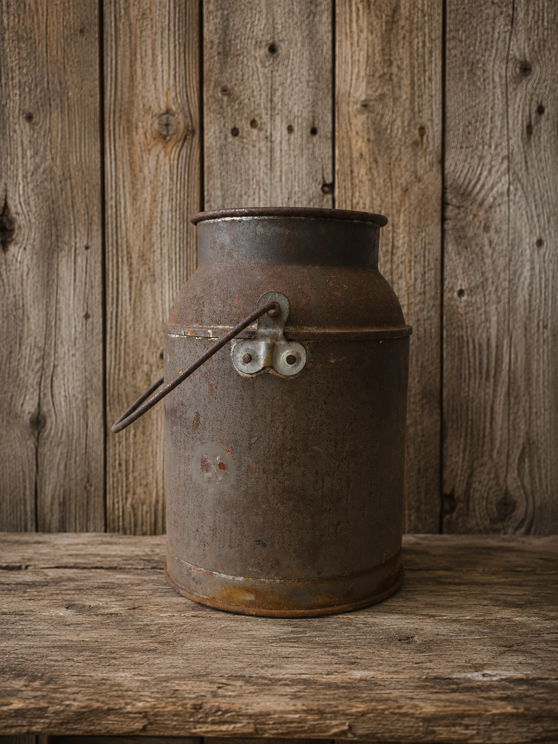 Rusty Milk Bucket LIQ 6Qt with Wire Bail Swing Handle 1940s
