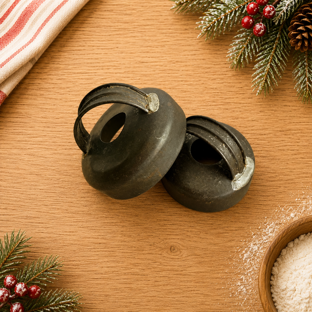 2 Round Tin Biscuit or Cookie Cutters with Hand-Soldered Handles 1940s