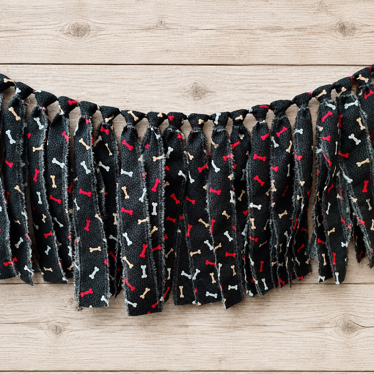 Dog Bone Rag Garland | Handmade Black Cotton Fabric 36" Garland | Dog Lover Farmhouse Decor