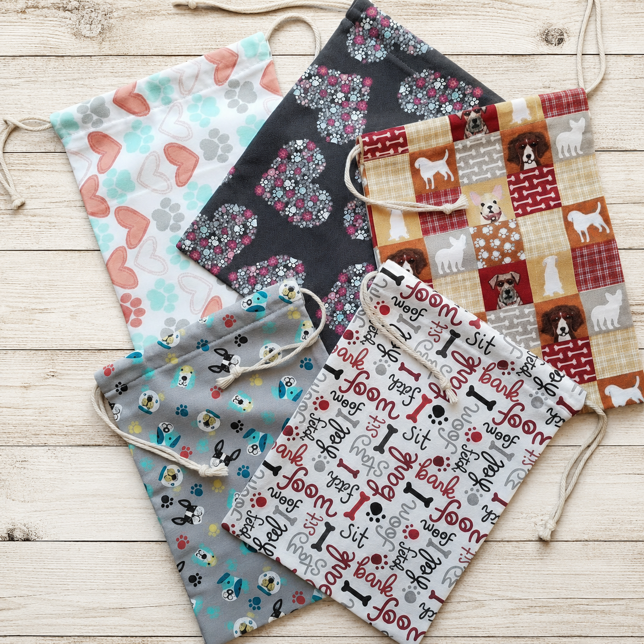 Eco-Friendly Reusable Fabric Gift Bags - Dog Print Collection