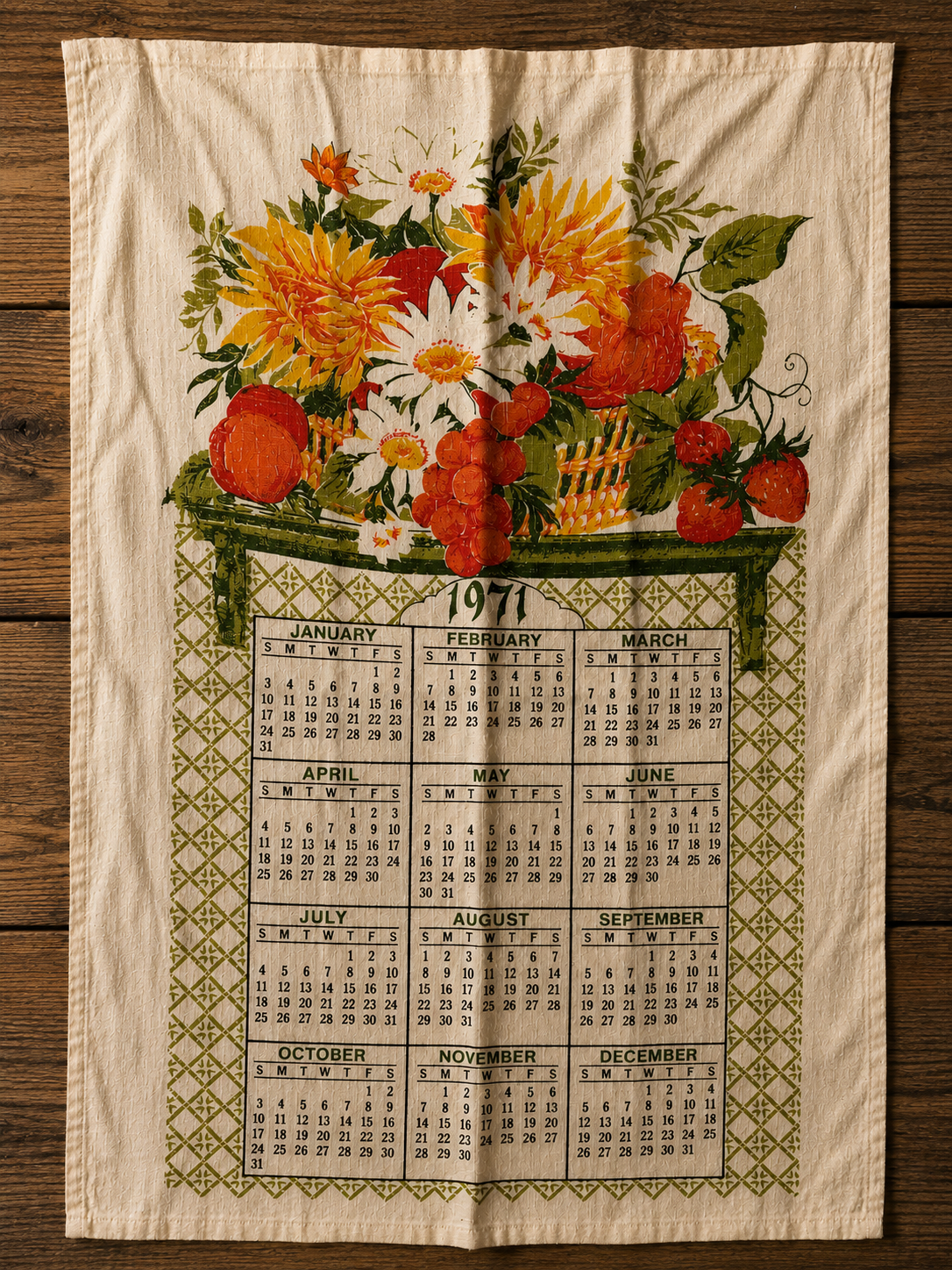Linen Calendar Towels 1970s, Choice, Kitchen Collectibles