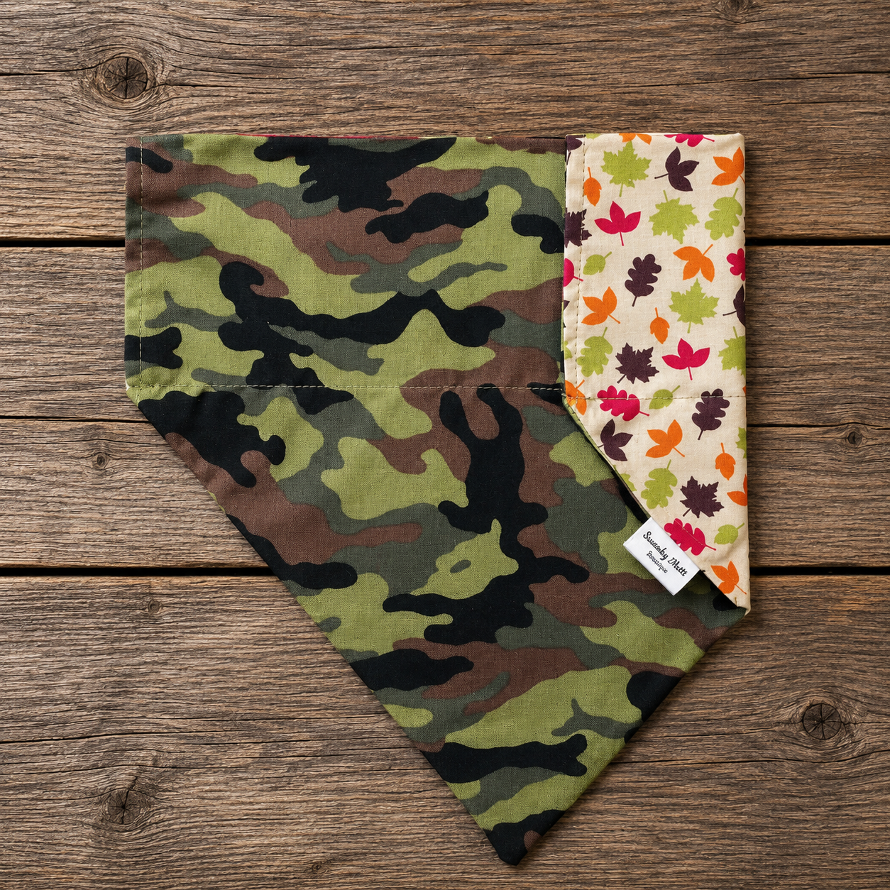 Camo with Fall Leaves Reversible Slide-Over-the-Collar Dog Bandana by Swanky Mutt Boutique
