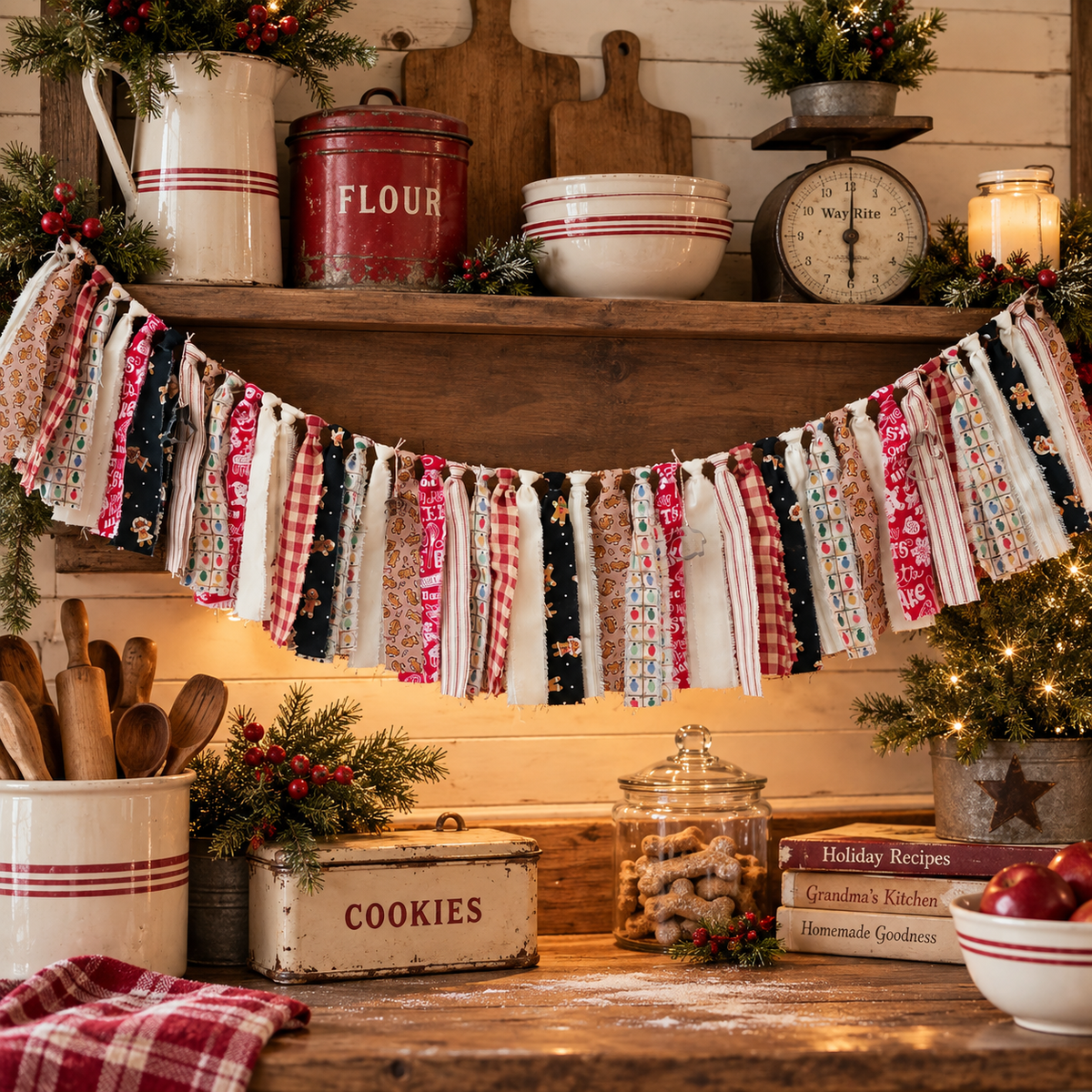 Grandma’s Christmas Cookie Garland | Handmade Fabric Garland | Vintage Cookie Cutters | Christmas Kitchen Decor