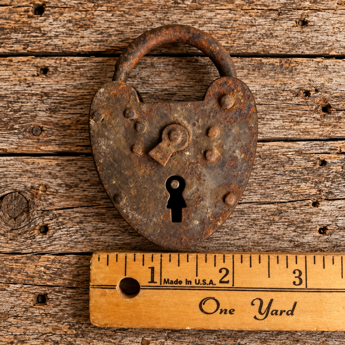 3 Vintage Padlocks, Rusty without Keys, Yale Corbin Heart 1930s