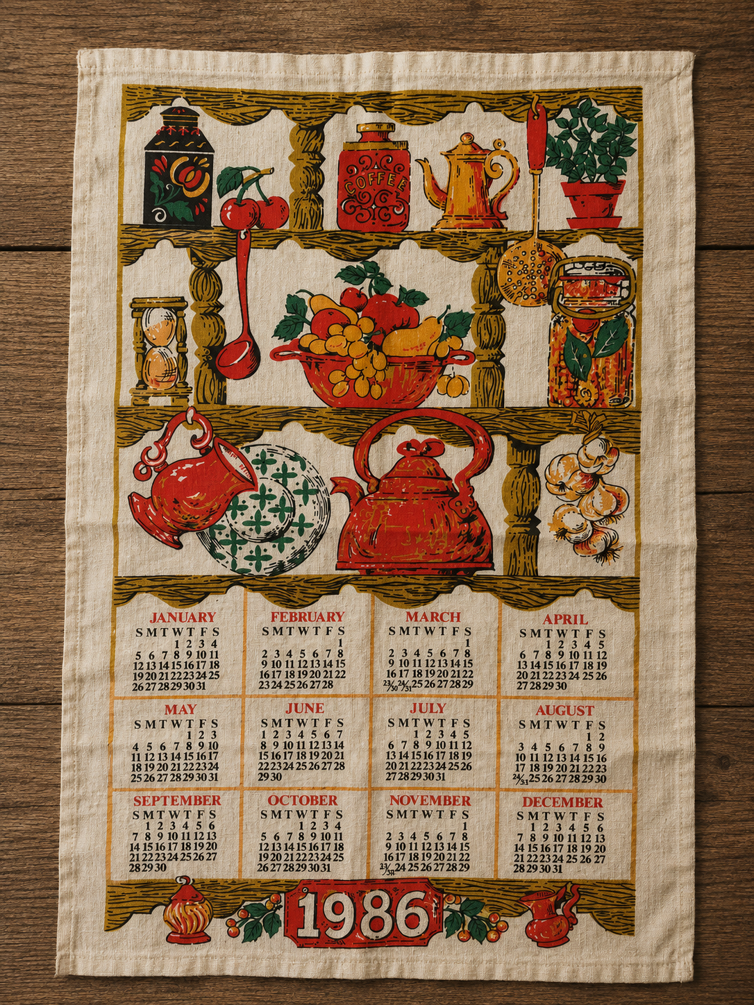 Linen Calendar Towels 1980s, Choice, Kitchen Collectibles