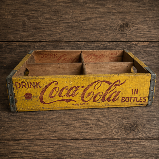 Coca-Cola Wooden Crate, Yellow with Red Lettering 1968