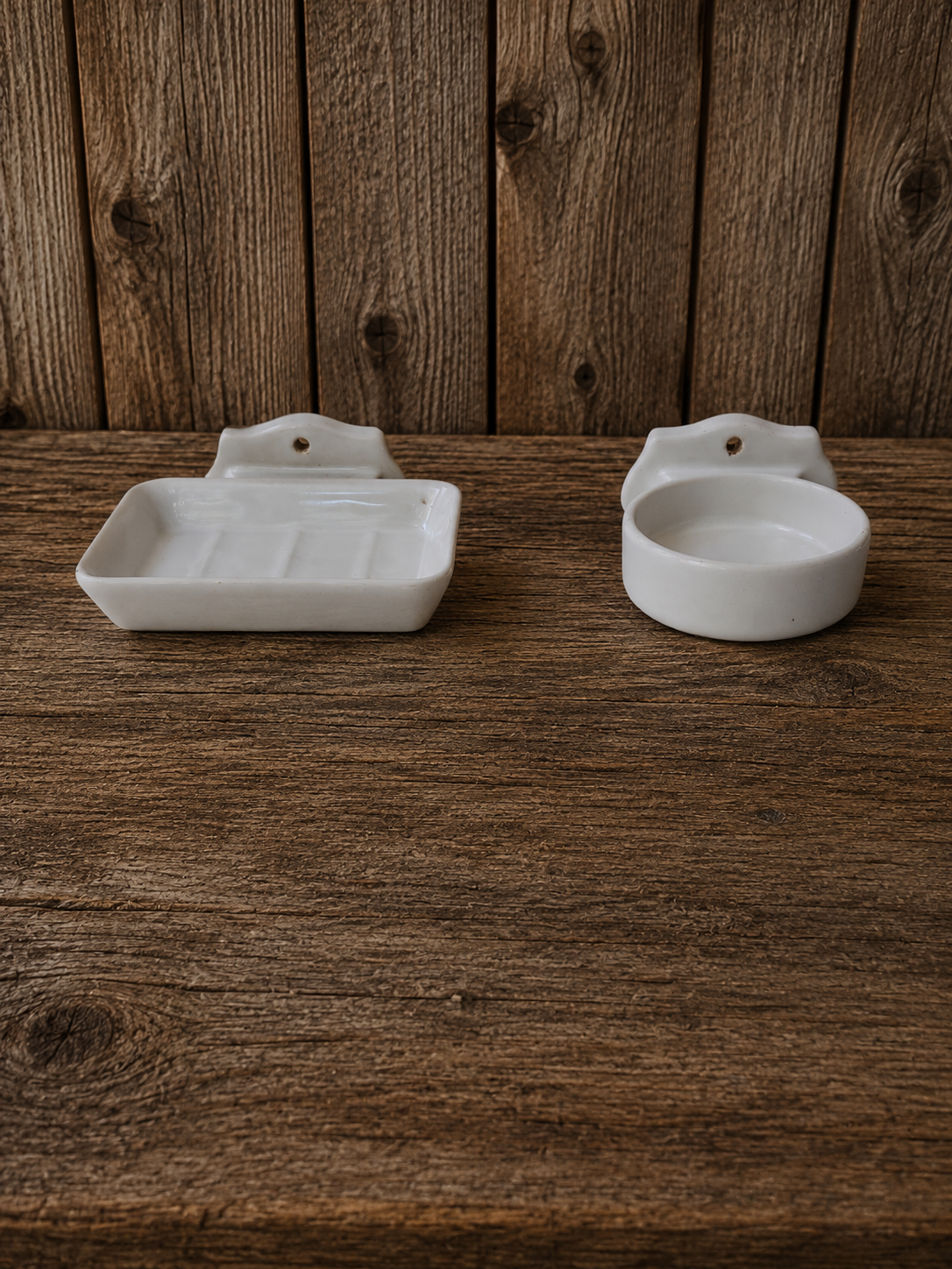 Porcelain Soap and Cup Holder Set for Bathroom Wall Mount 1950s