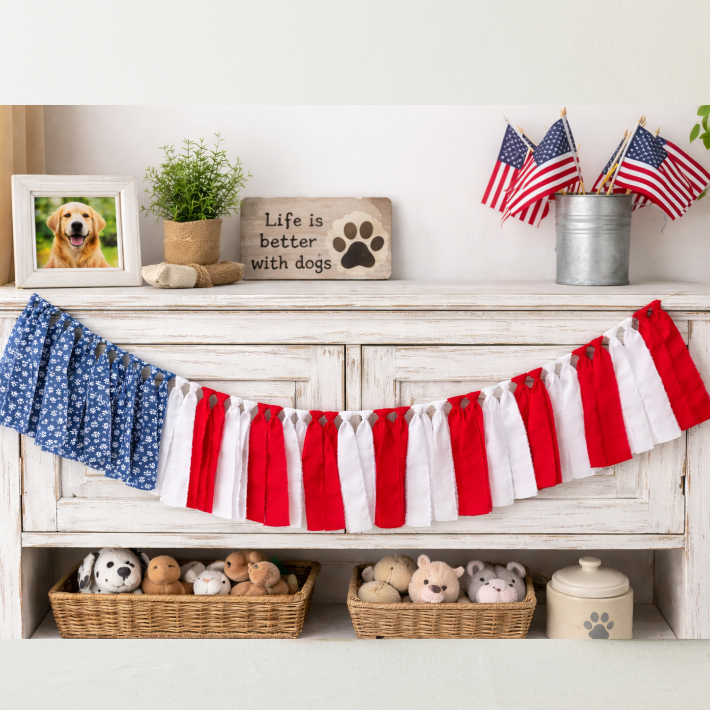 Patriotic Paw Print Fabric 36"  Garland