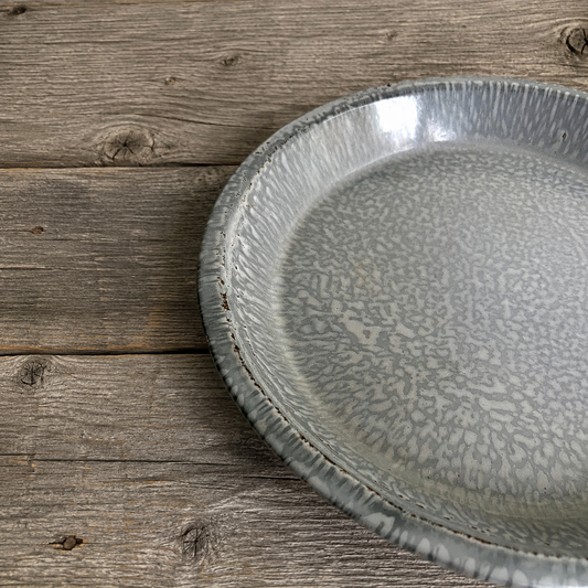 Gray Graniteware Pie Plate, Spattered Enamelware Bakeware 1920s