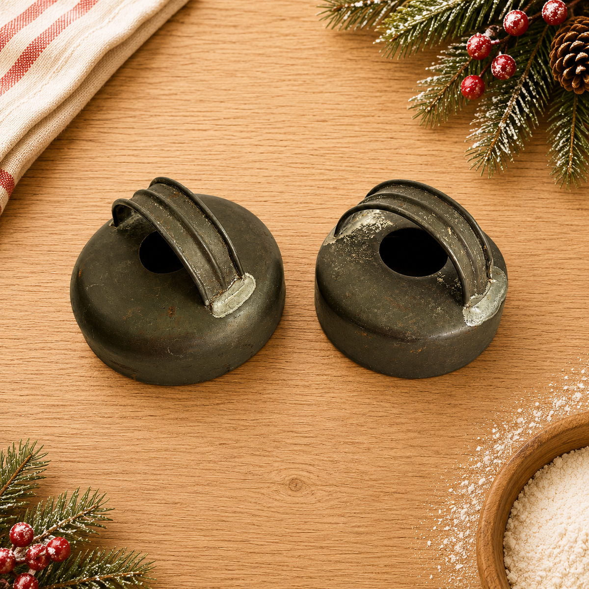 2 Round Tin Biscuit or Cookie Cutters with Hand-Soldered Handles 1940s